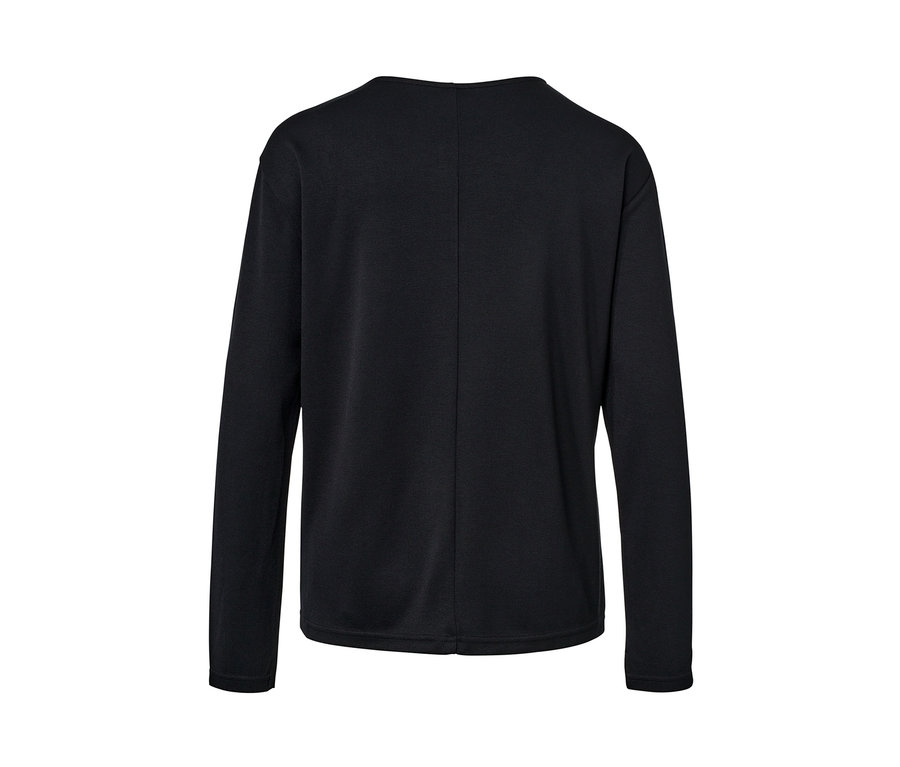 Černé halenkové triko s dlouhými rukávy, zobrazené zezadu.