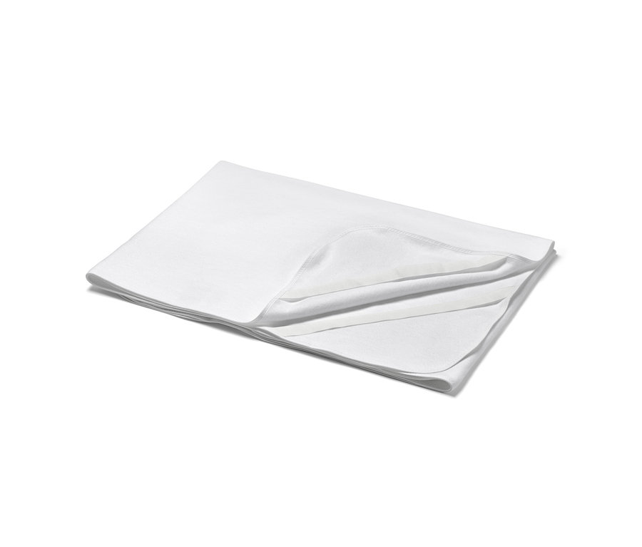 Bílý chránič matrace o rozměrech cca 90 x 200 cm, 100 x 200 cm, 140 x 200 cm a 180 x 200 cm.