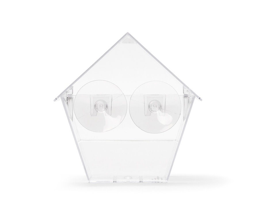 Průhledné krmítko pro ptáky na okno s přísavkami.