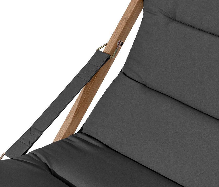 Detail antracitového skládacího relaxačního křesla.