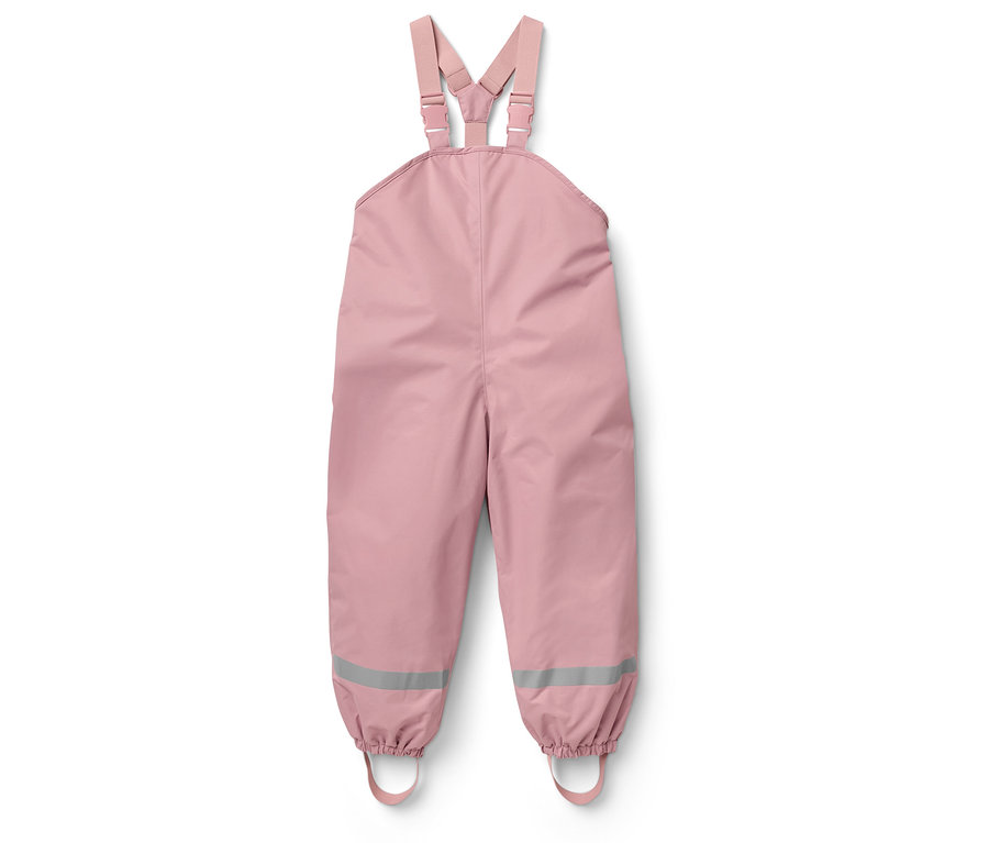 Růžové kalhoty s laclem a reflexními prvky na nohavicích.