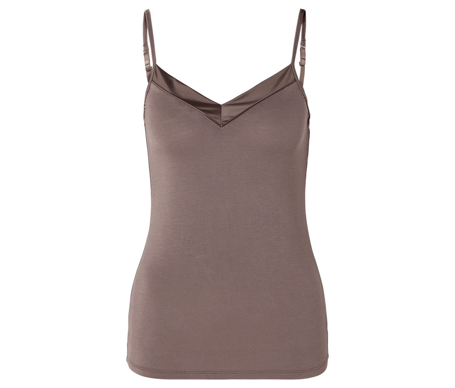 Hnědý top se špagetovými ramínky a výstřihem do V.