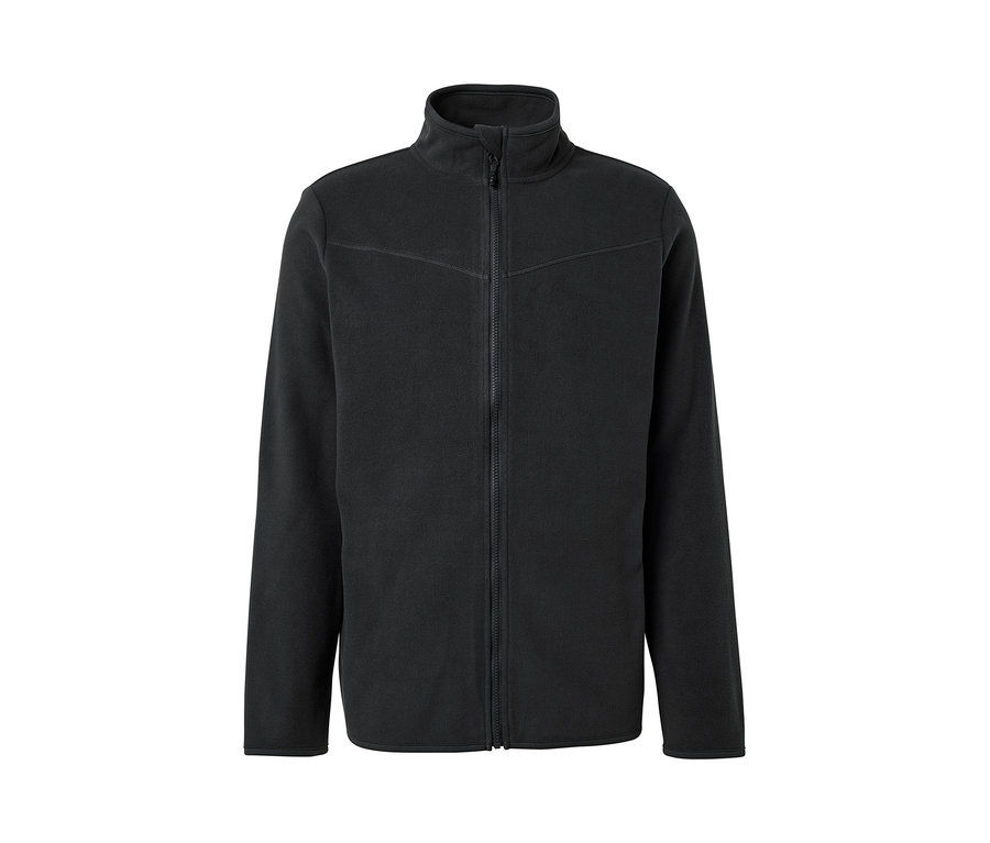 Antracitová fleecová bunda se zipem uprostřed.