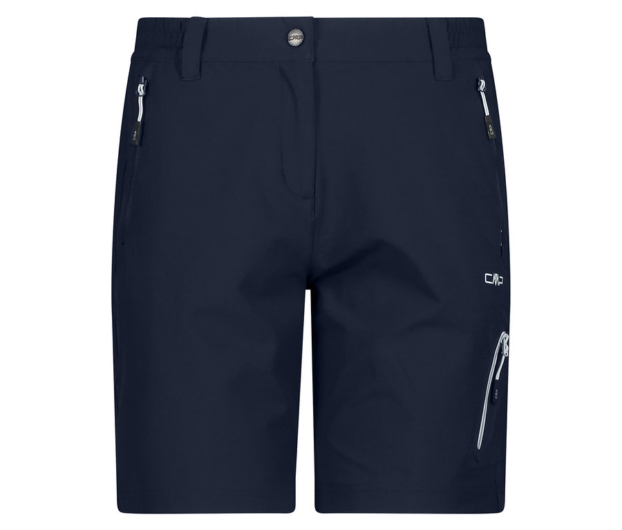 Detailní záběr na tmavě modré šortky CMP Damen-4-Wege-Stretch-Bermuda-Shorts s kapsami.