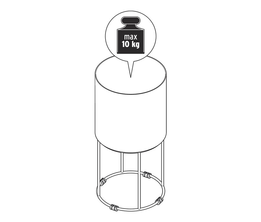 Ilustrace kulatého květináče s maximální nosností 10 kg.