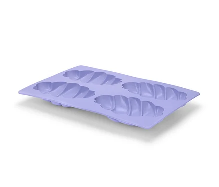 Fialová forma na pečení mini vánoček se čtyřmi prohlubněmi.