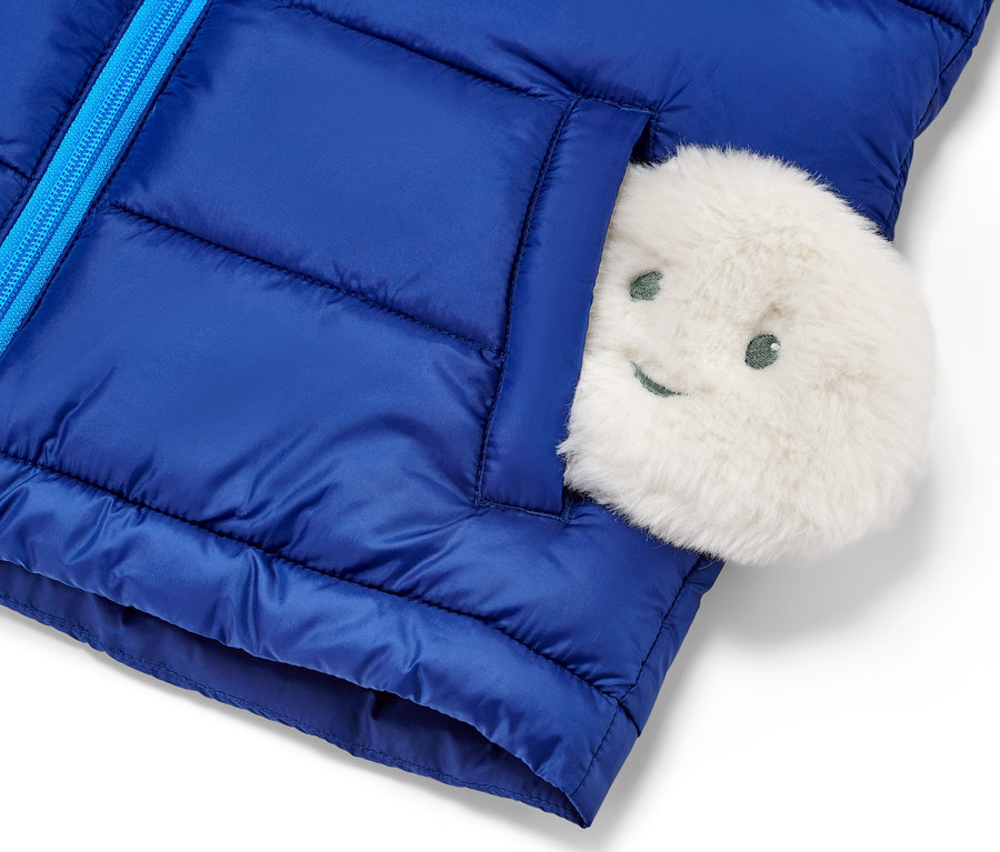 Modrá vesta s hřejivými polštářky do kapsy, 2 ks.