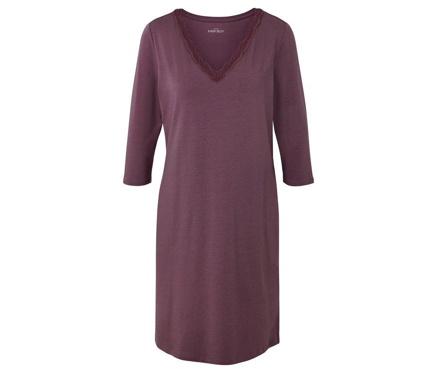 Fialové noční košili s 3/4 rukávy a krajkou na výstřihu do V.