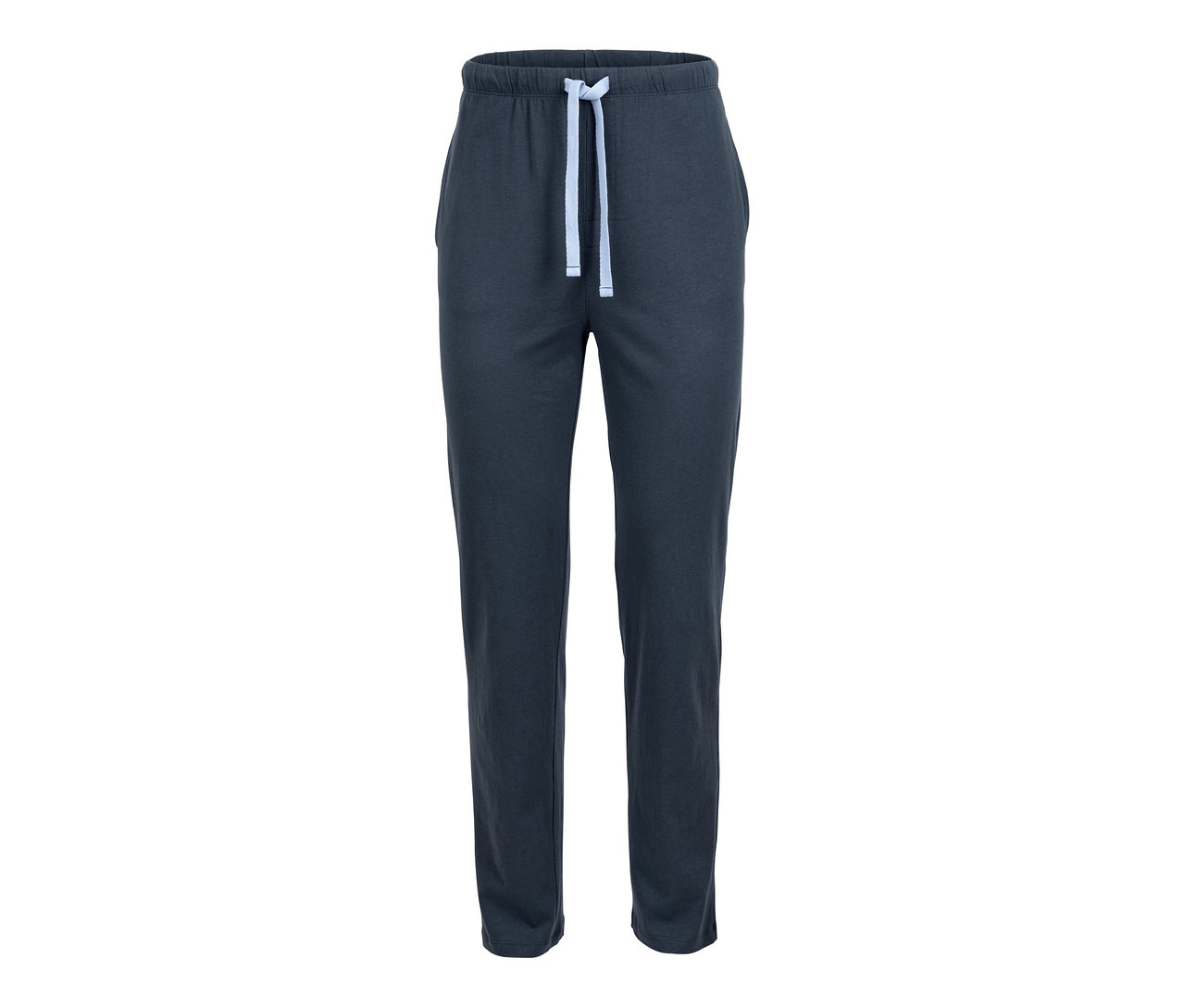 Tmavě modré pyžamové kalhoty se světlou stahovací šňůrkou.