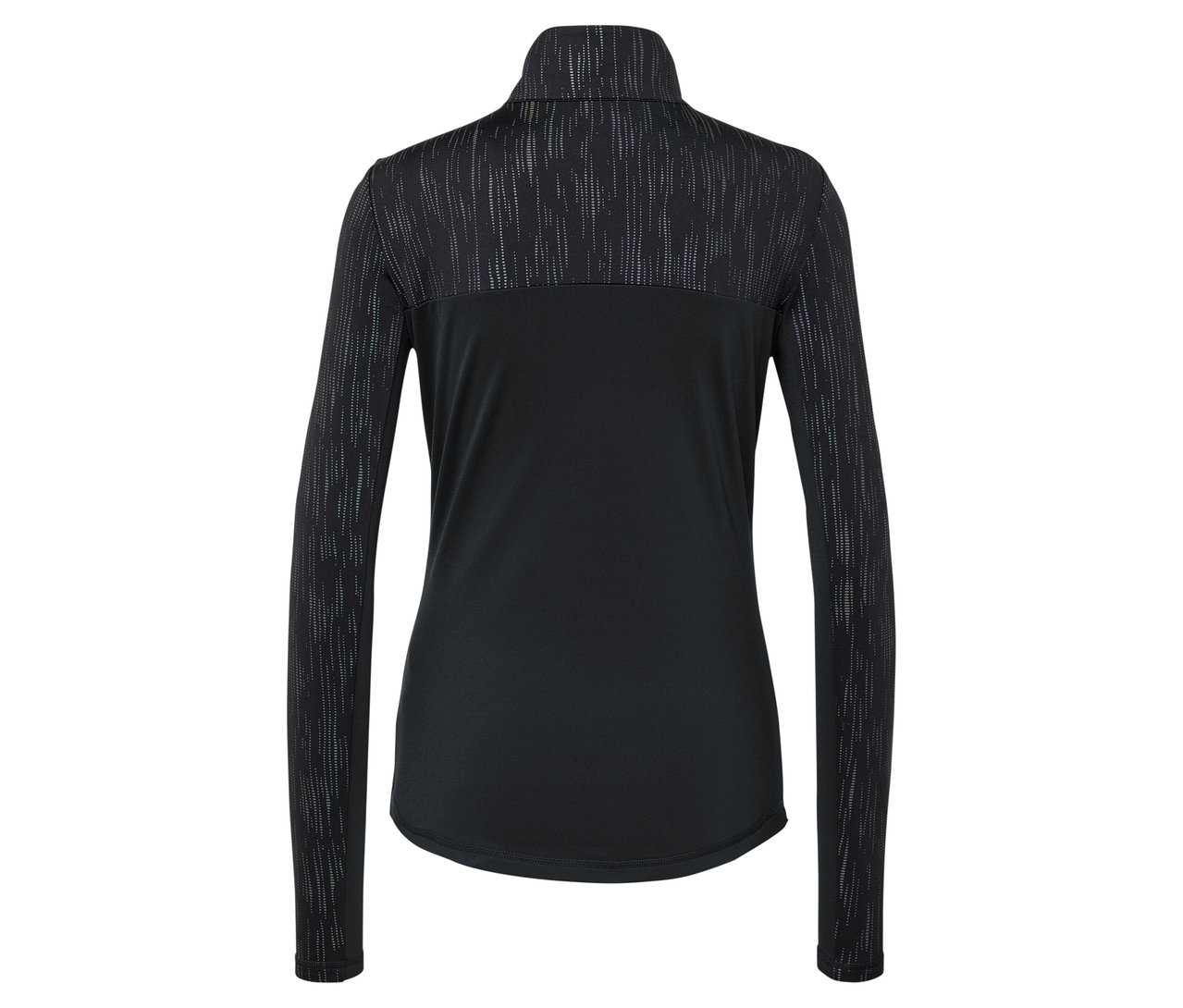 Detailní pohled na černošedou sportovní bundu s dlouhým rukávem.