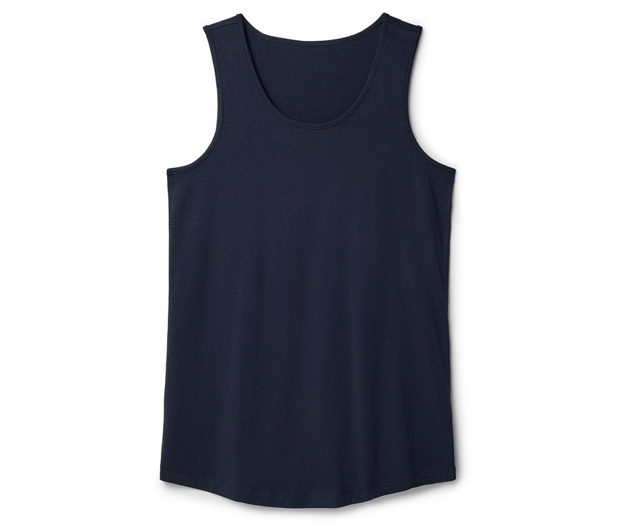 Tmavě modré tílko na bílém pozadí.