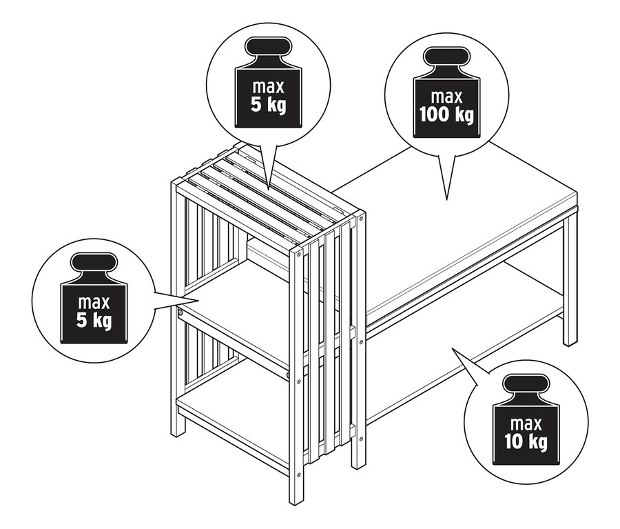 Je zobrazena Lavice s botníkem a policí v lamelovém vzhledu.