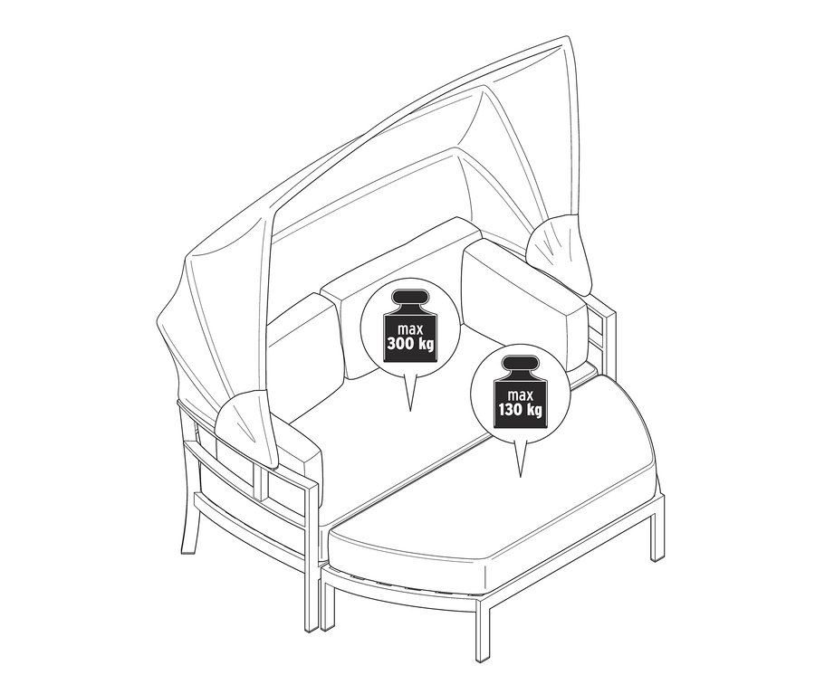 Ilustrace relaxačního ostrůvku s hliníkovou konstrukcí.