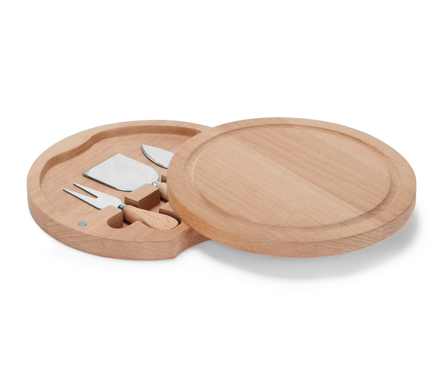 Dřevěné prkénko na sýr s noži.