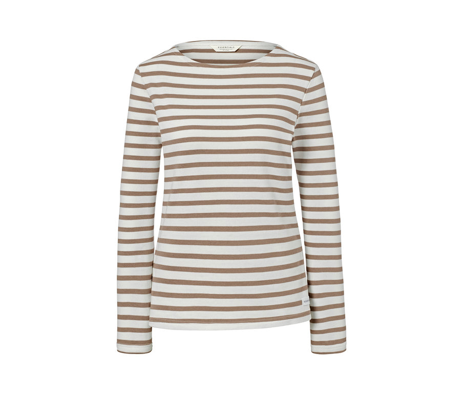 Béžovo-bílé pruhované triko s dlouhým rukávem z biobavlny.