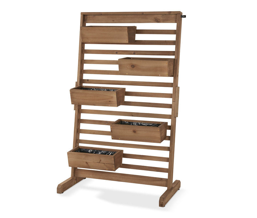 Vertikální záhon »Tinus« s flexibilně zavěsitelnými truhlíky.