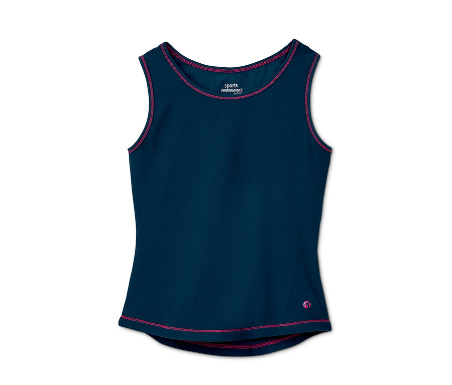 Tmavě modrý funkční top s růžovým lemováním.