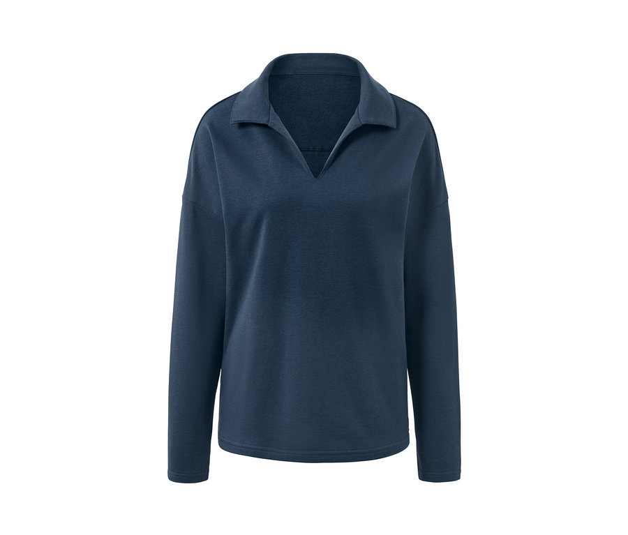 Námořnicky modrá pohodlná mikina s límečkem a dlouhými rukávy.