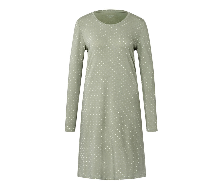 Zelená noční košile s bílými puntíky.