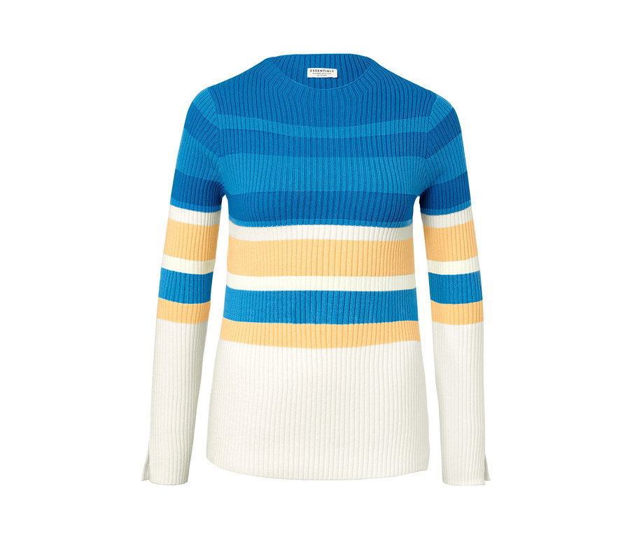 Pruhovaný svetr přes hlavu ze žebrovaného úpletu.