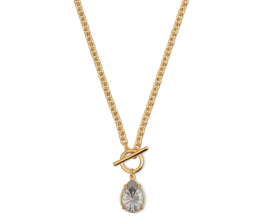 Zlatý náhrdelník s přívěskem ve tvaru kapky.