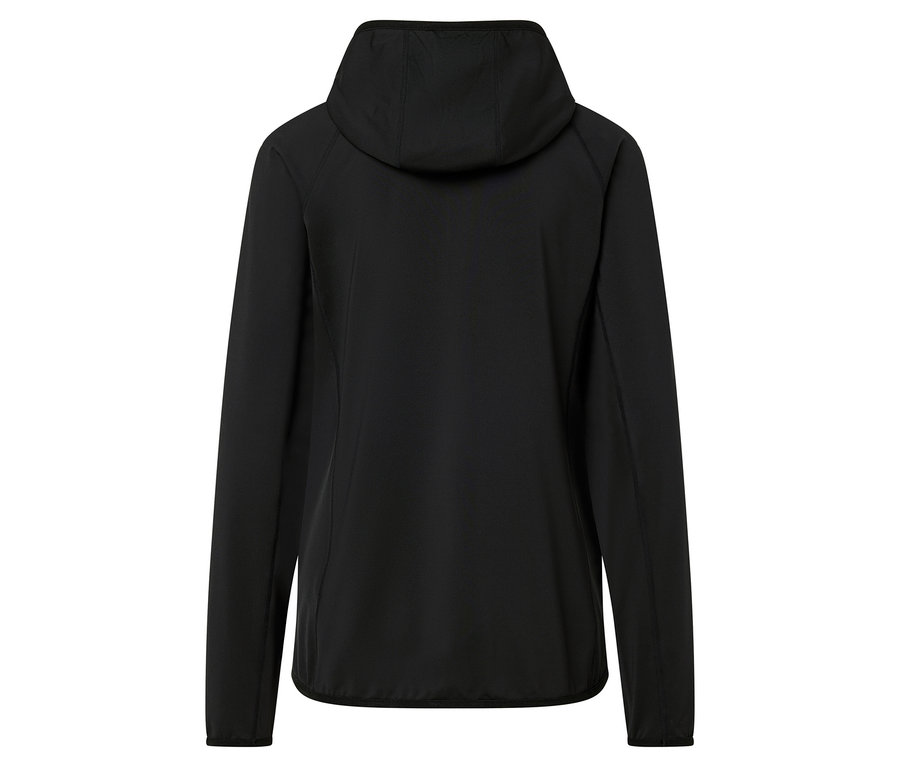 Černá bunda s kapucí zezadu.