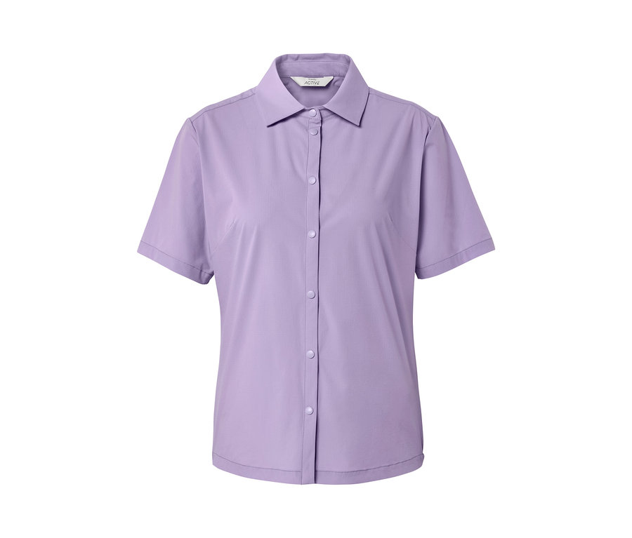 Fialová outdoorová halenka s krátkými rukávy a knoflíky.
