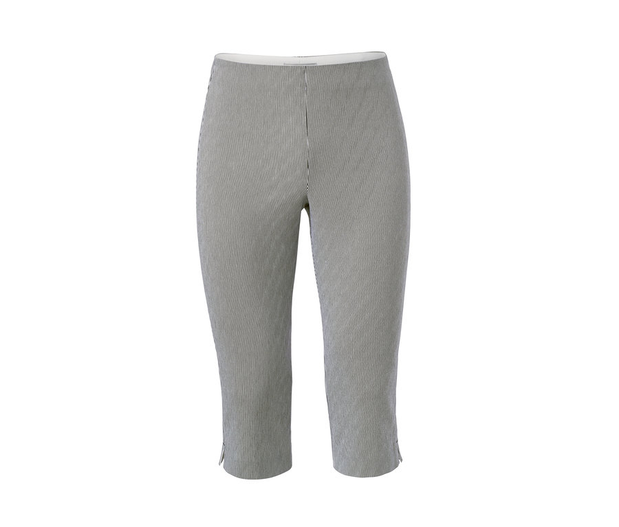 Černo-bílé proužkované strečové kalhoty v 3/4 délce.