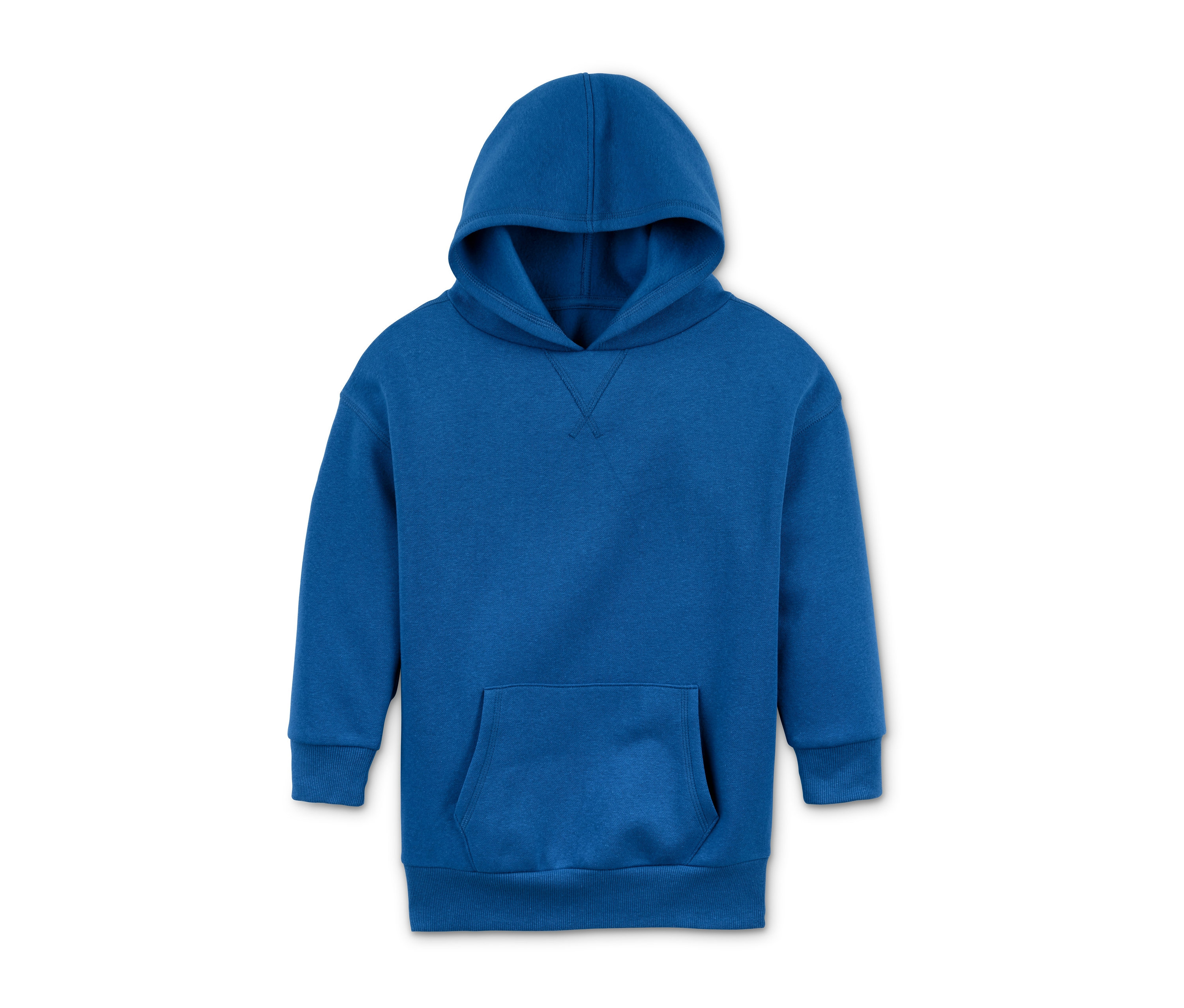 Modrá mikina s kapucí.
