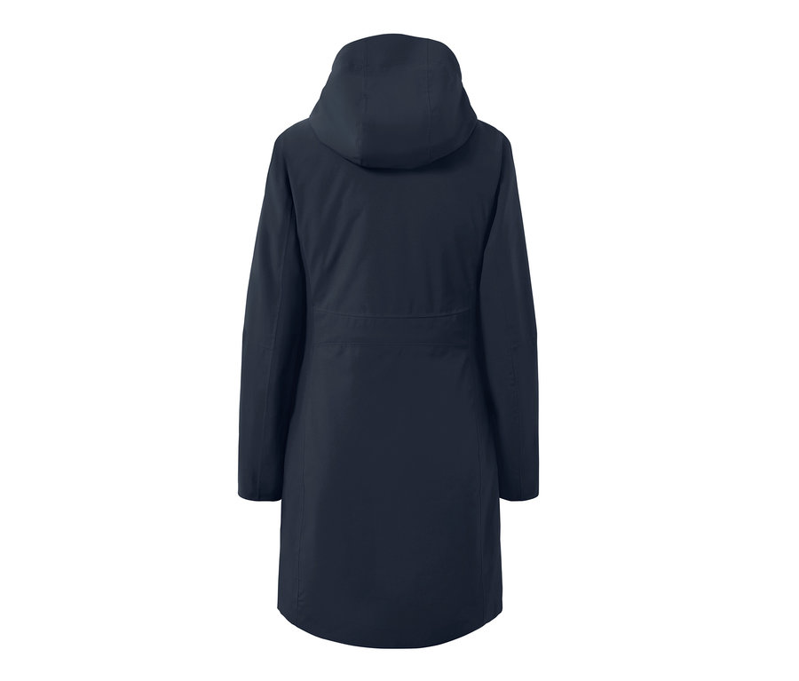 Modrý outdoorový kabát s vestou 3 v 1 zezadu.