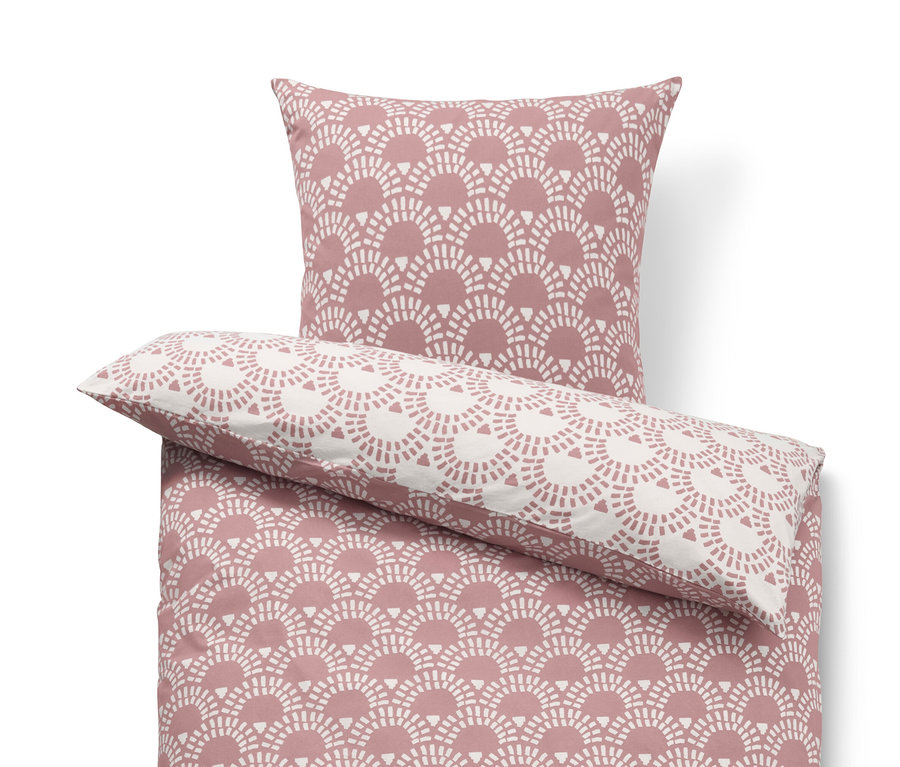 Růžové žerzejové povlečení standardní a nadměrné velikosti s geometrickým vzorem.