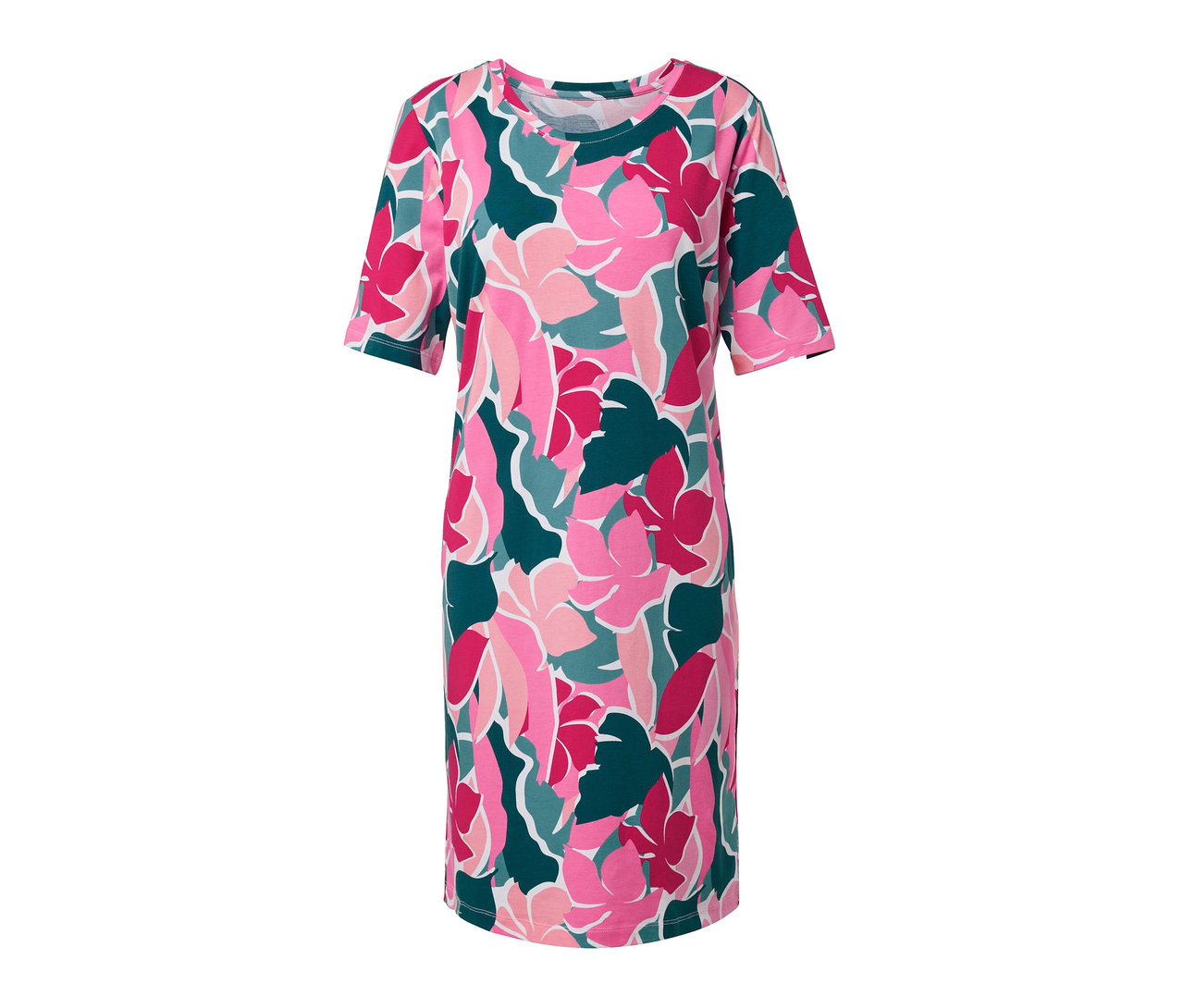 Noční košile s květinovým vzorem v růžové a zelené barvě.