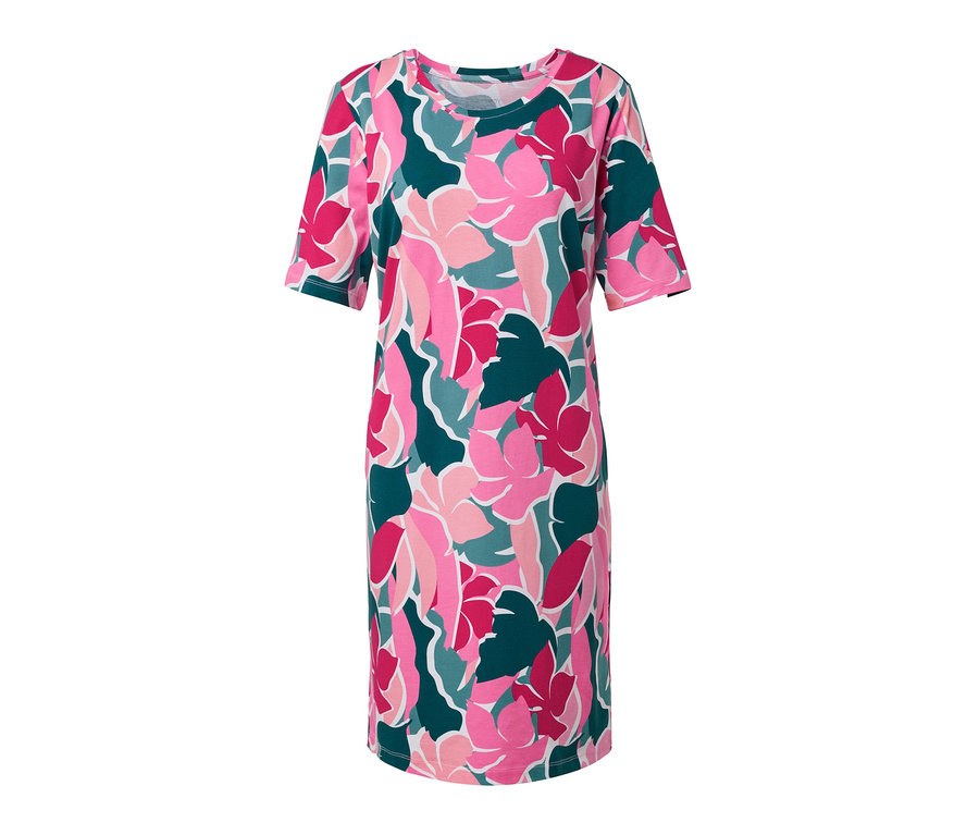 Noční košile s květinovým vzorem v růžové a zelené barvě.