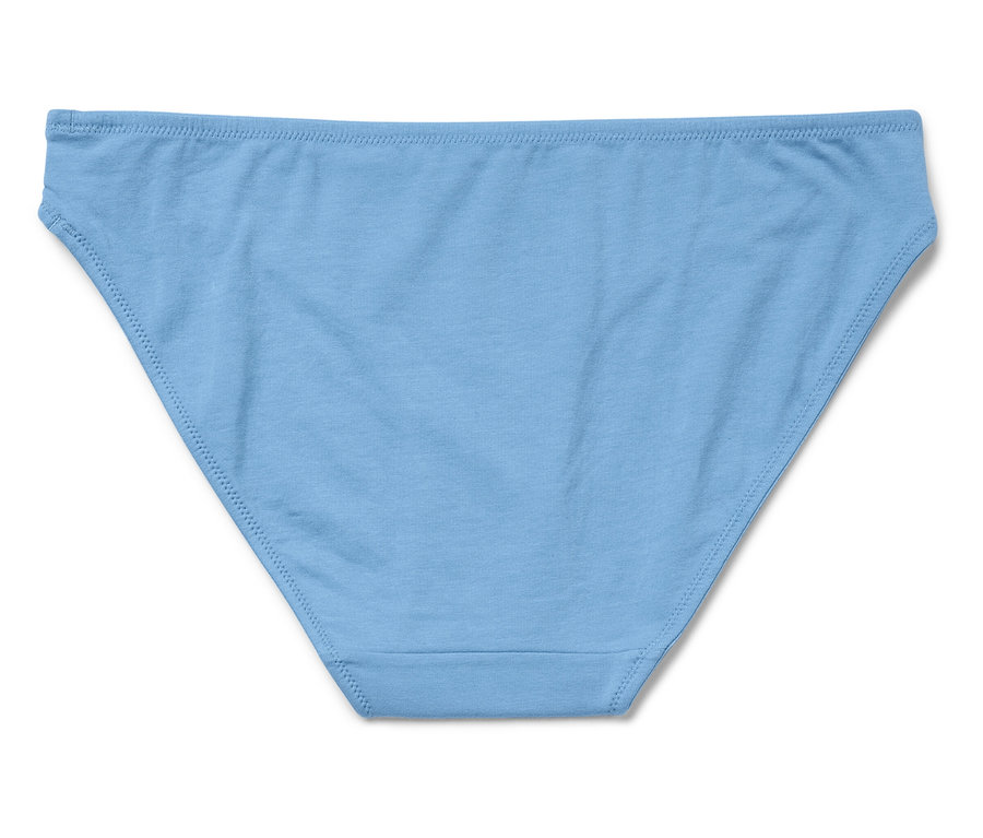 Světlé modré kalhotky na bílém pozadí.