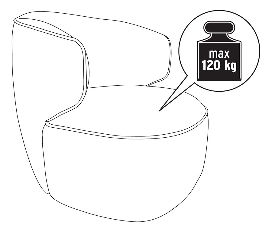 Nákres otočného křesla s maximální nosností 120 kg.