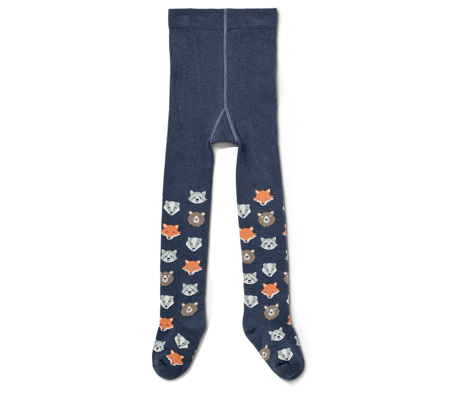 Tmavě modré dětské punčocháče s potiskem lišek, mývalů a medvědů.