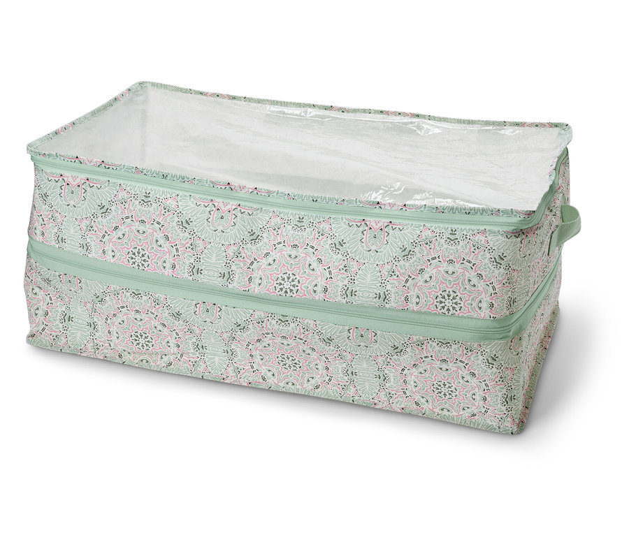 Velký úložný box se vzorem a průhledným víkem.