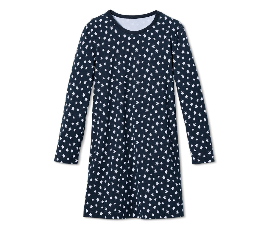 Tmavě modrá noční košile s dlouhými rukávy a bílými hvězdami.
