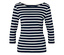 Modro-bílý pruhovaný top s tříčtvrtečními rukávy.