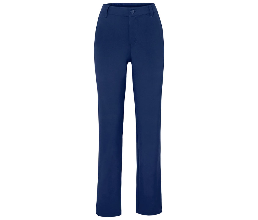 Modré kalhoty s knoflíkem.