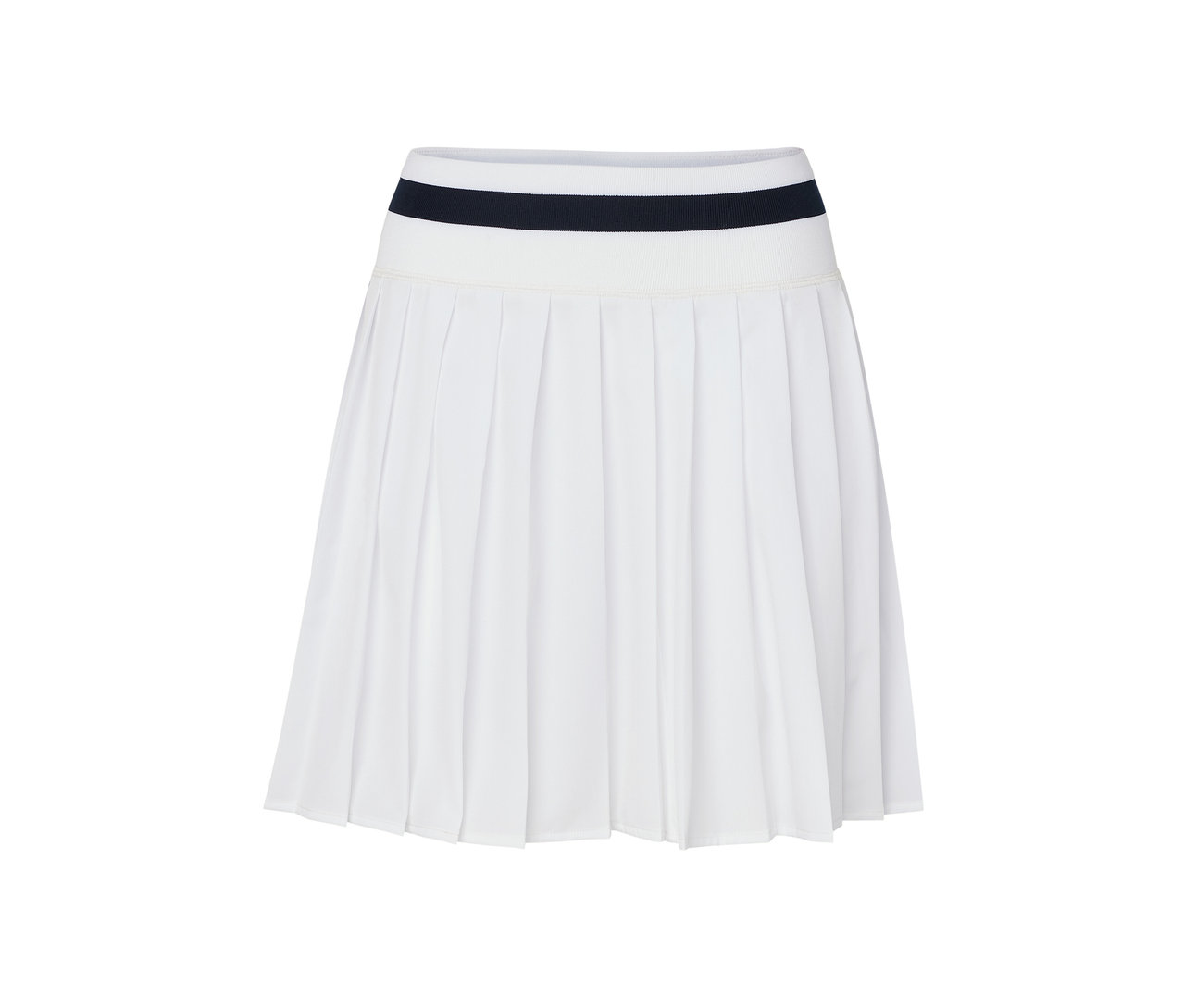 Bílá sportovní sukně s tmavě modrým pruhem v pase.