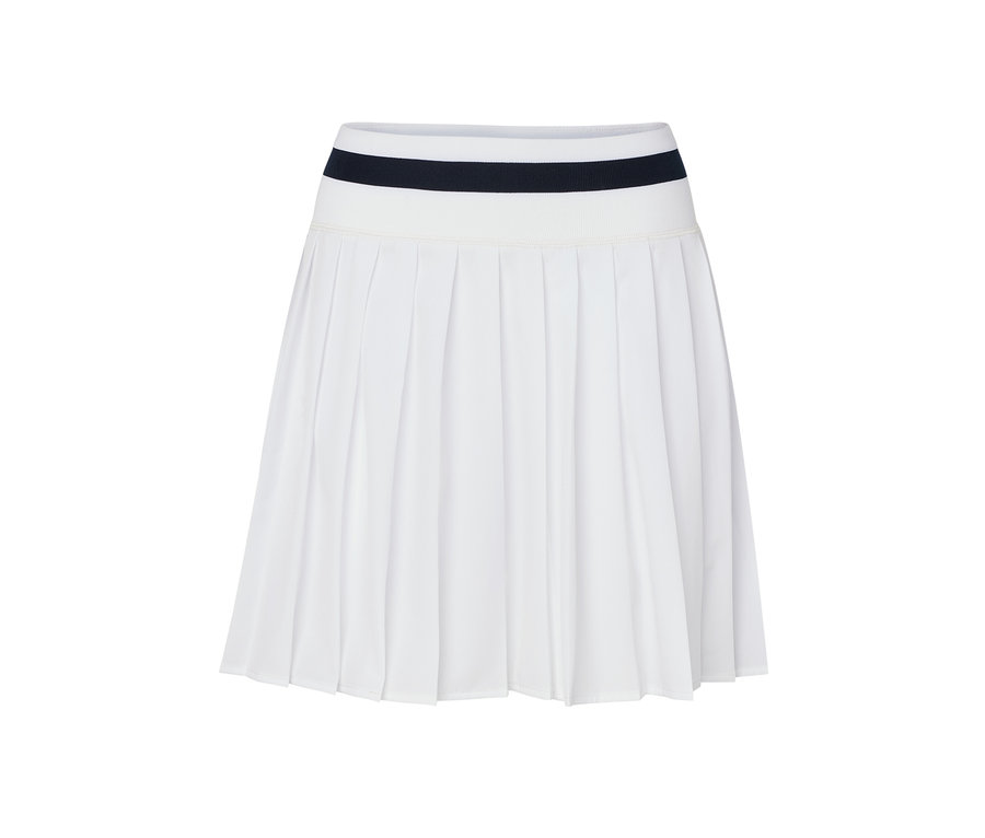 Bílá sportovní sukně s tmavě modrým pruhem v pase.