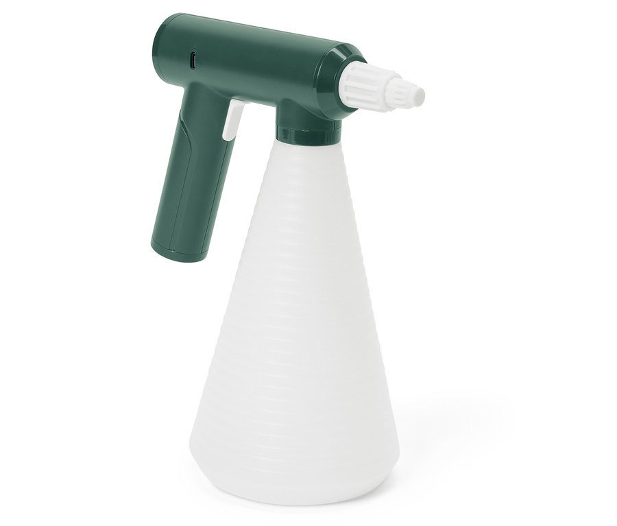 Zelený rozprašovač s bílou nádobou.