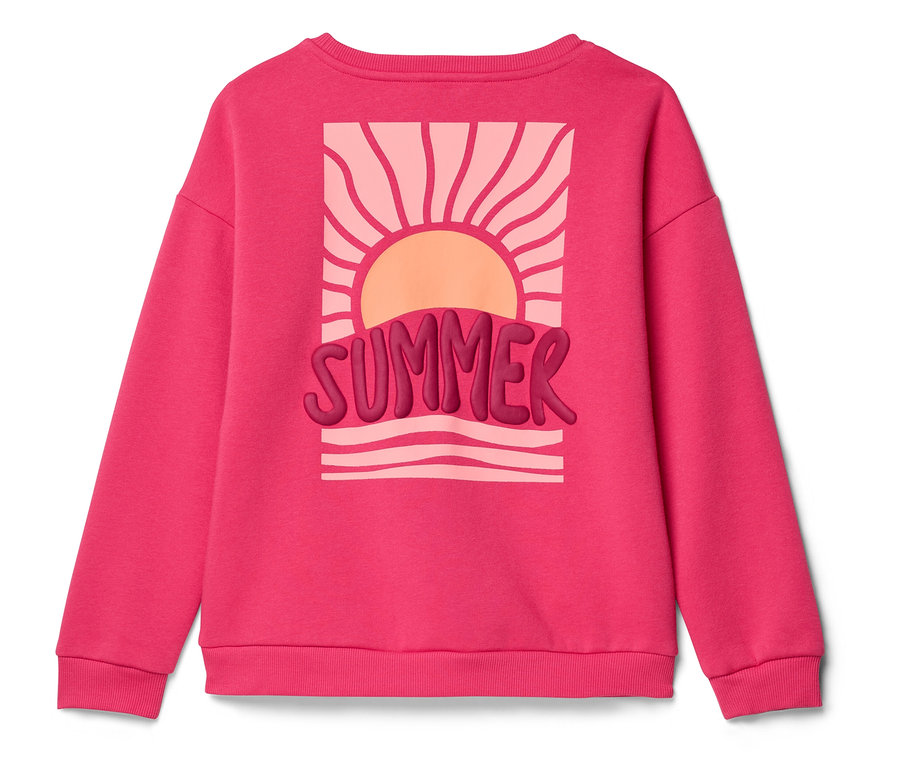 Růžová mikina s nápisem "Summer" a sluncem.