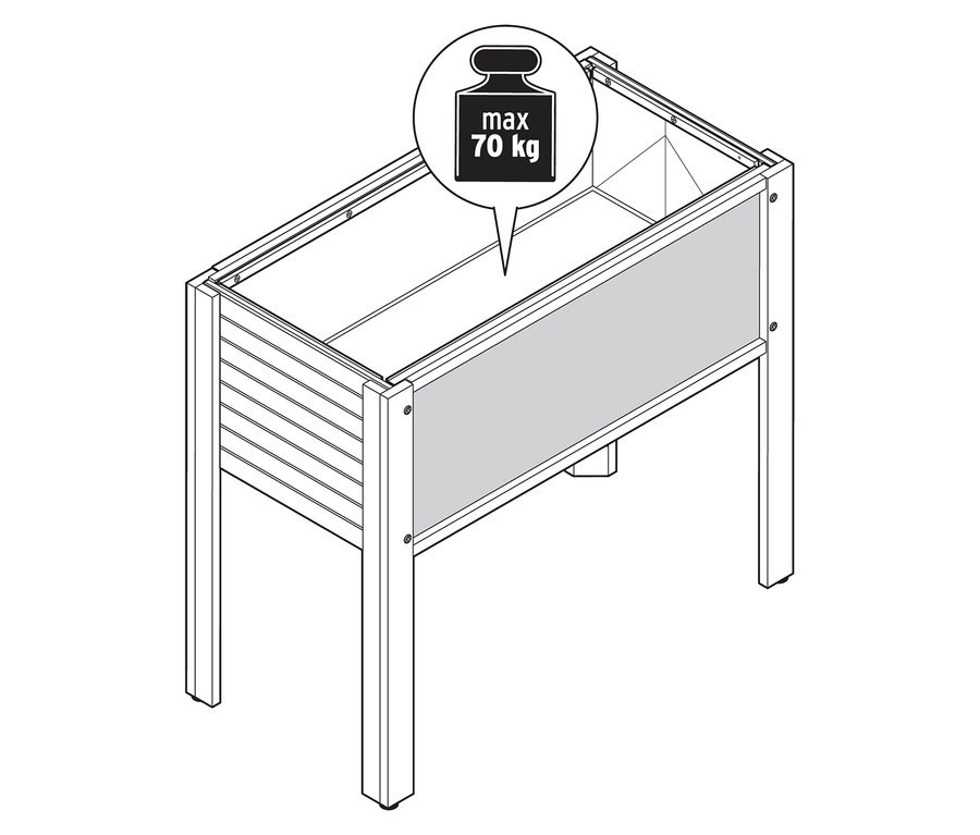 Ilustrace vyvýšeného záhonu pro děti s maximální nosností 70 kg.