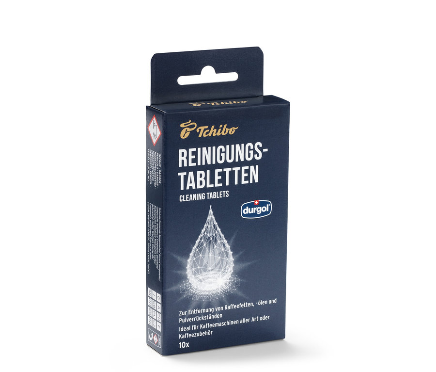 Balení čisticích tablet durgol® k odstranění kávových tuků od společnosti Tchibo.