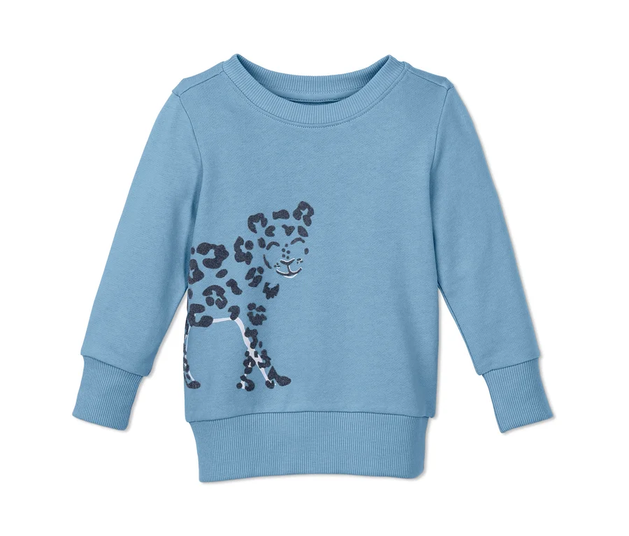 Světle modrá bavlněná mikina s potiskem leoparda.