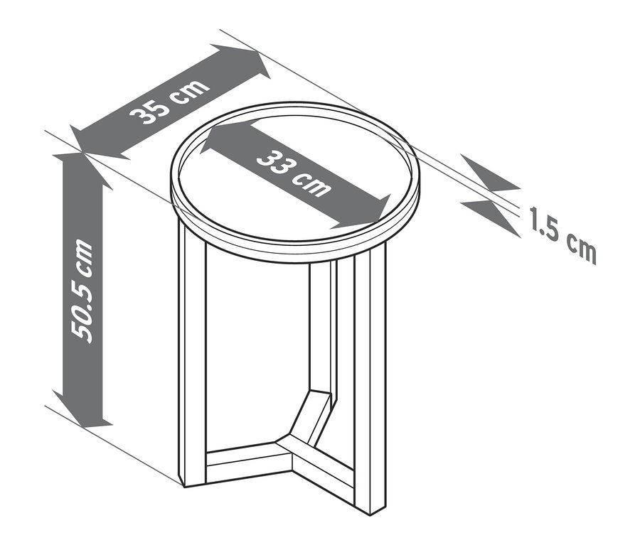 Diagram kruhového stolku s rozměry.