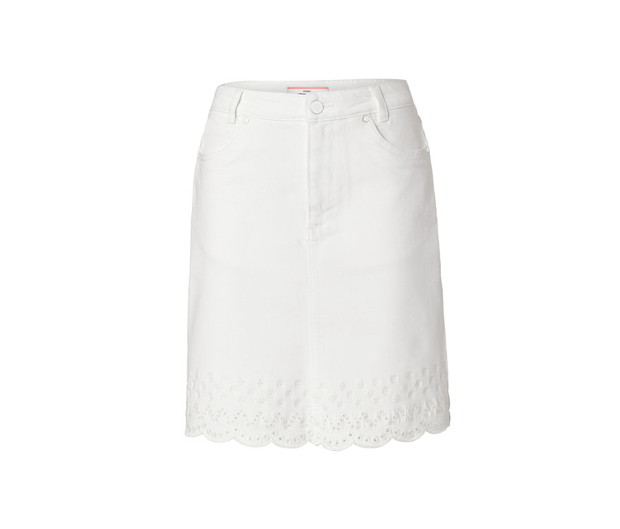 Bílá džínová sukně s výšivkou.
