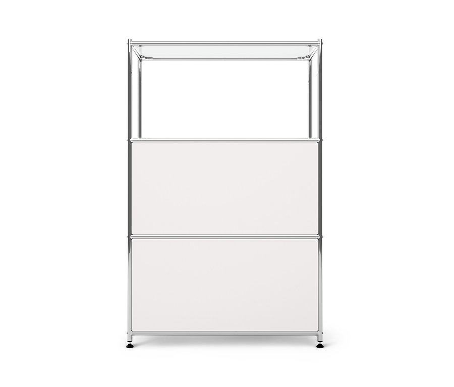 Bílá kovová komoda CN3 se dvěma výklopnými dvířky.